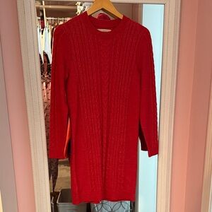 NWOT-LOFT Vibrant Red Cable Knit Sweater Dress-size small